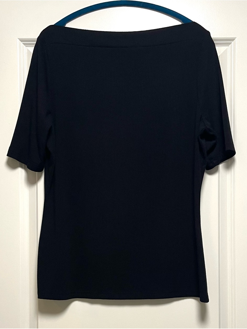 EUC Banana Republic Ribbed Boat Neck Chic Bateau Elbow Sleeve Top Black L